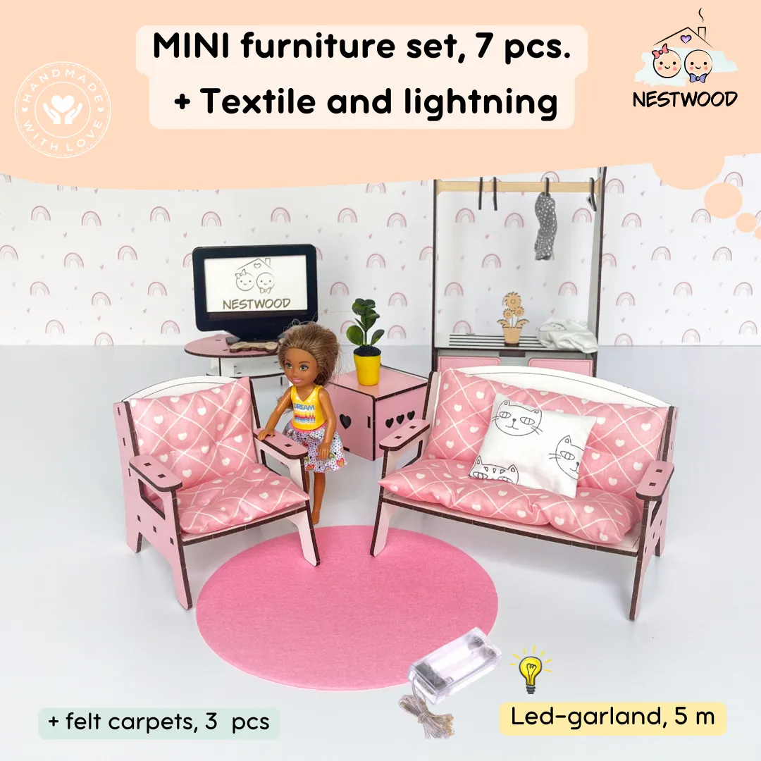 Wooden dollhouse Fantasy with organizer scale 1:6 NestWood pink