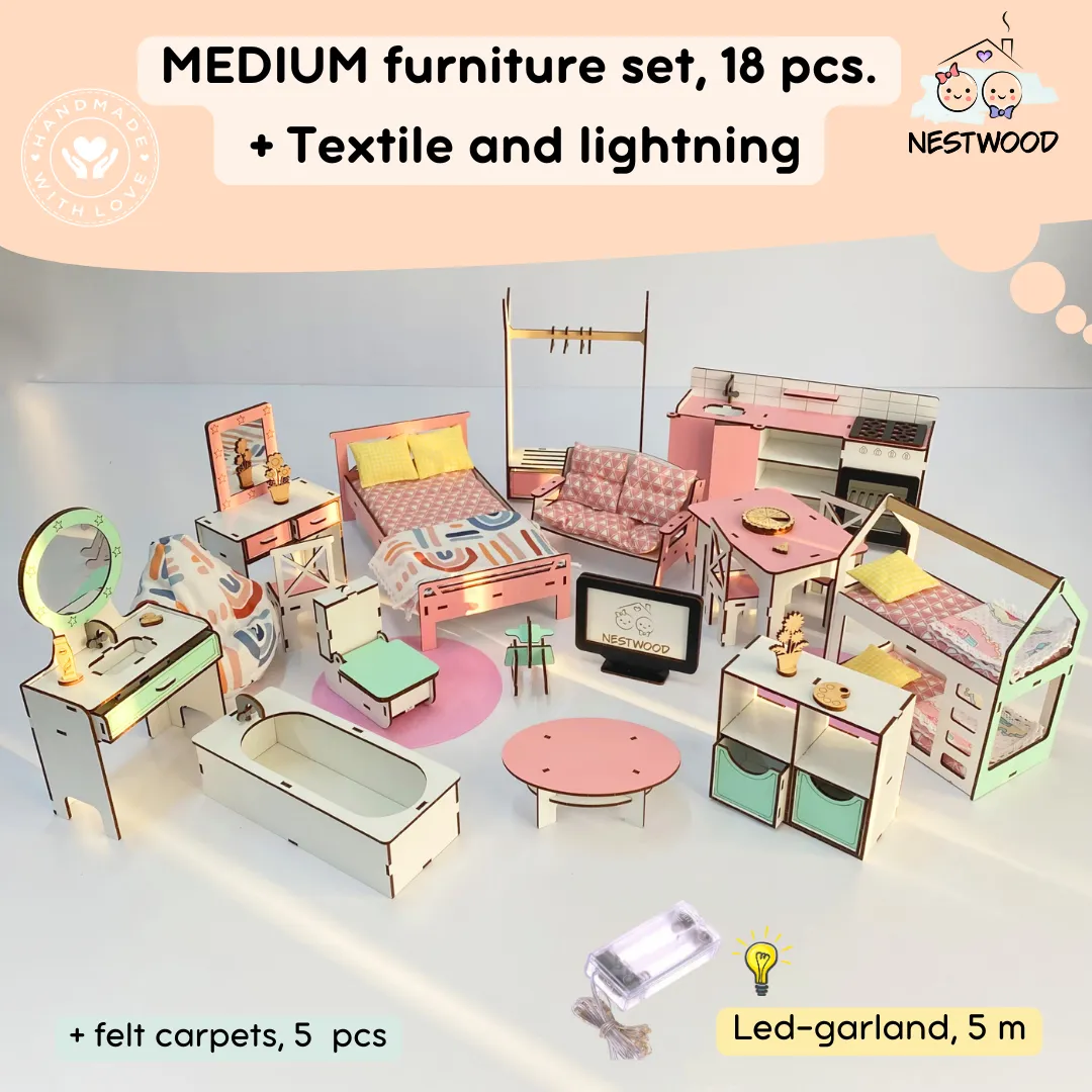 Wooden dollhouse Fantasy with organizer scale 1:6 NestWood pink