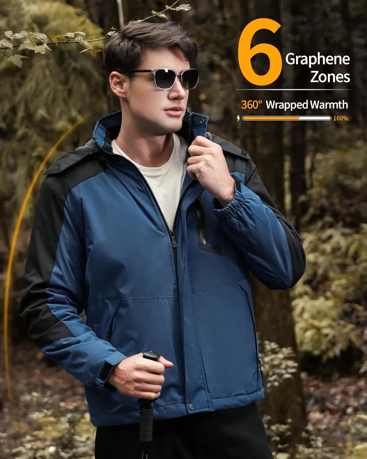Wulcea Graphene Heated Jacket for Men Fur Lined with Large Capacity Battery Pack