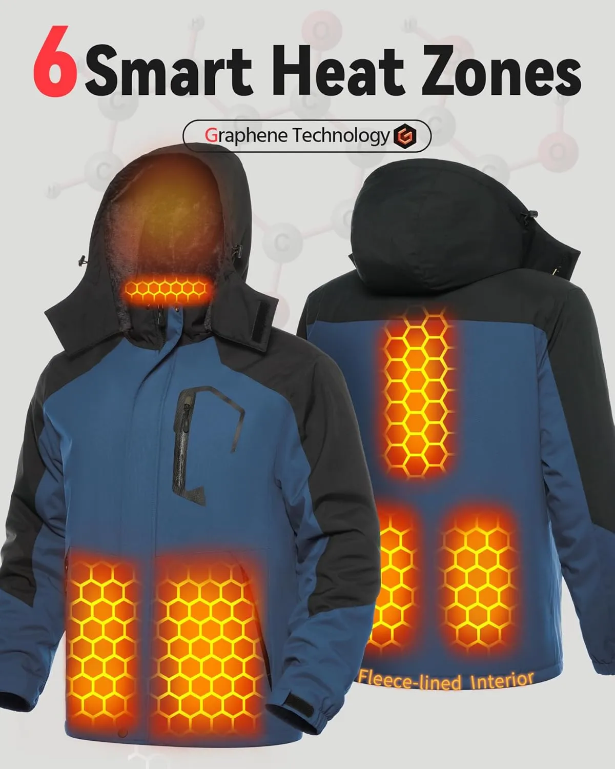 Wulcea Graphene Heated Jacket for Men Fur Lined with Large Capacity Battery Pack