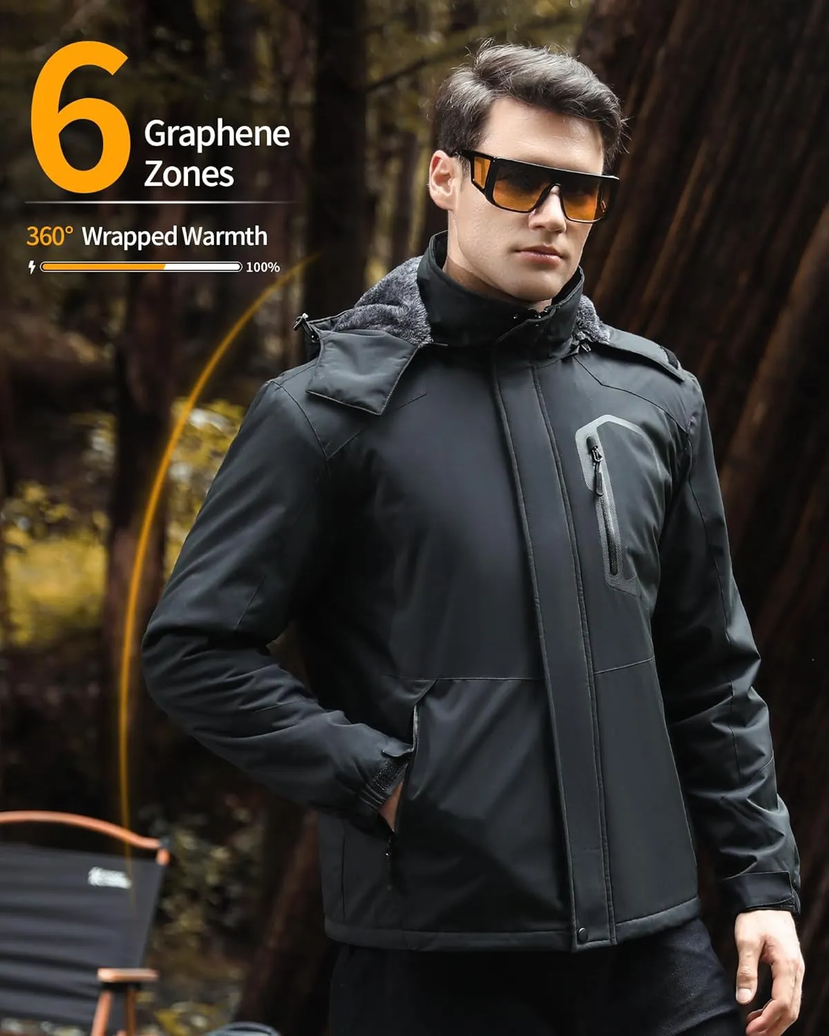 Wulcea Graphene Heated Jacket for Men Fur Lined with Large Capacity Battery Pack