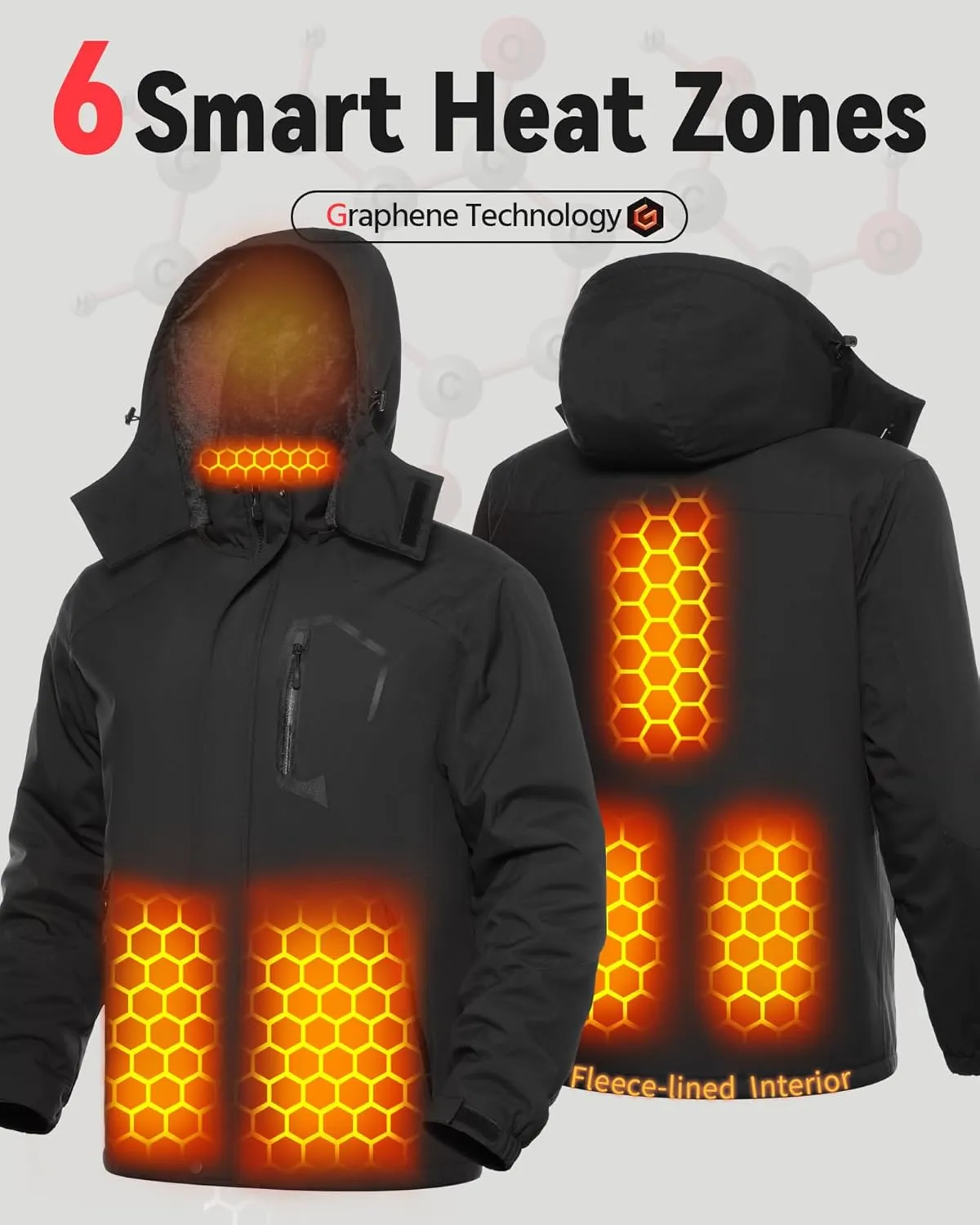 Wulcea Graphene Heated Jacket for Men Fur Lined with Large Capacity Battery Pack