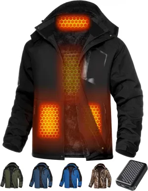 Wulcea Graphene Heated Jacket for Men Fur Lined with Large Capacity Battery Pack