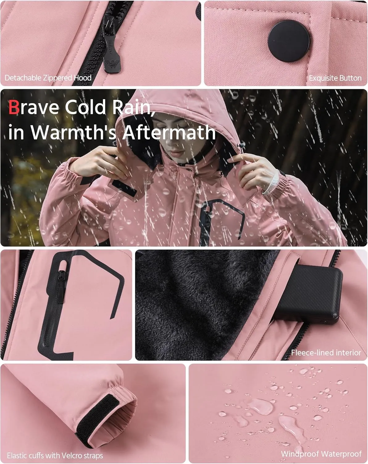 Wulcea Graphene Heated Jacket for Women Fur Lined with Large Capacity Battery Pack