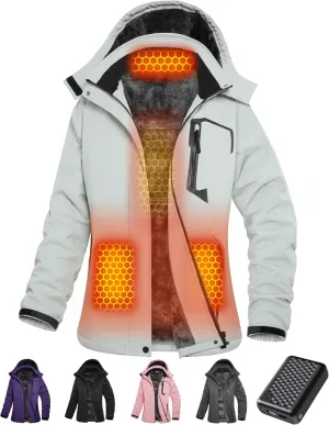 Wulcea Graphene Heated Jacket for Women Fur Lined with Large Capacity Battery Pack