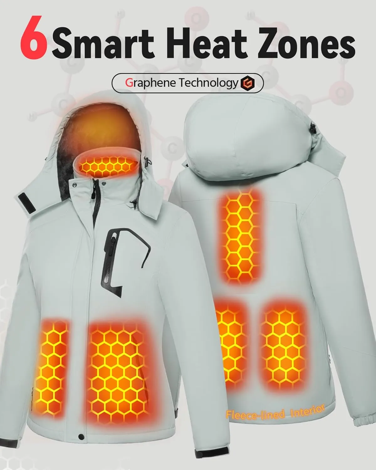 Wulcea Graphene Heated Jacket for Women Fur Lined with Large Capacity Battery Pack