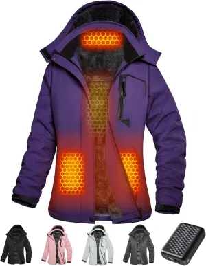 Wulcea Graphene Heated Jacket for Women Fur Lined with Large Capacity Battery Pack