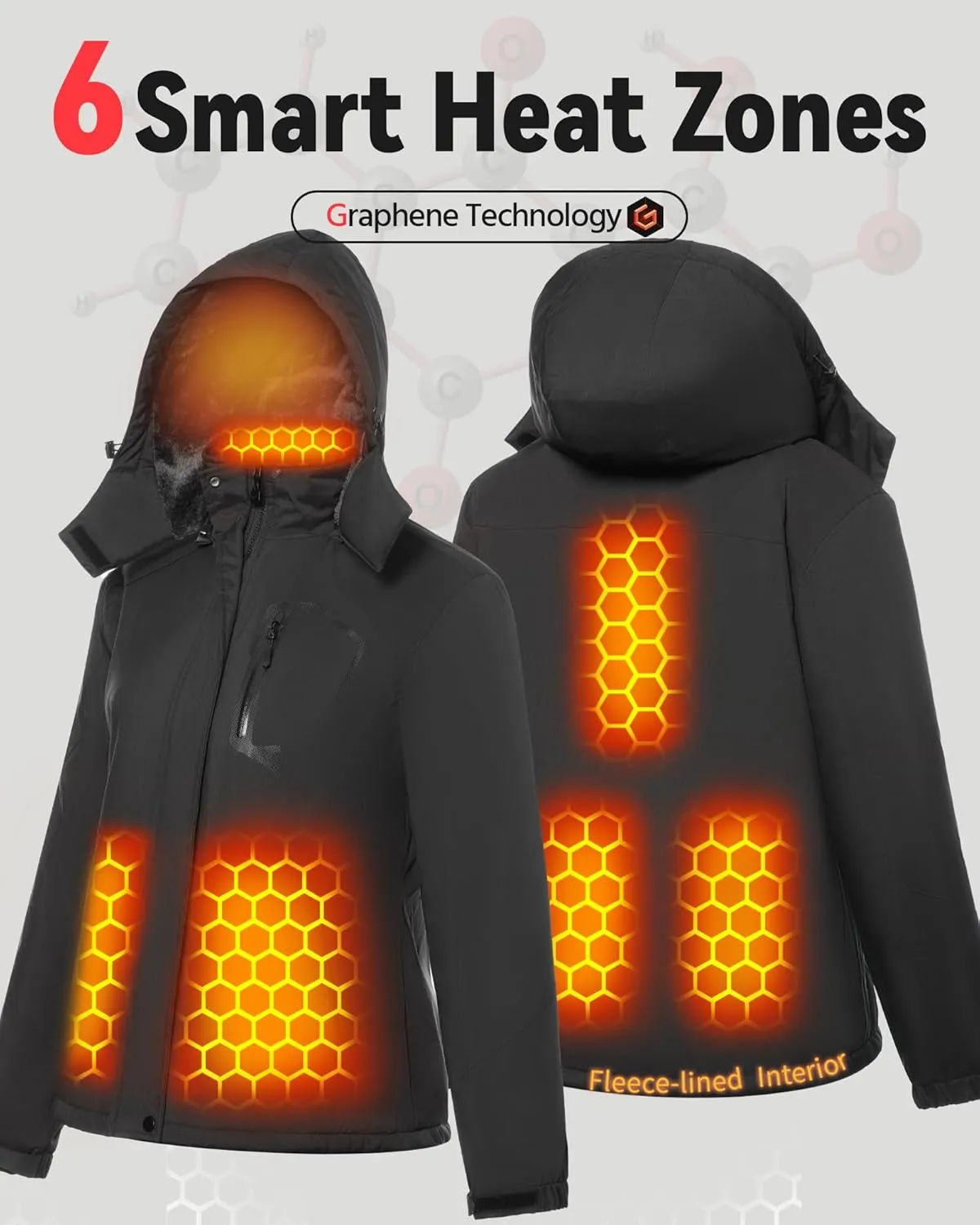 Wulcea Graphene Heated Jacket for Women Fur Lined with Large Capacity Battery Pack