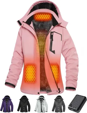 Wulcea Graphene Heated Jacket for Women Fur Lined with Large Capacity Battery Pack