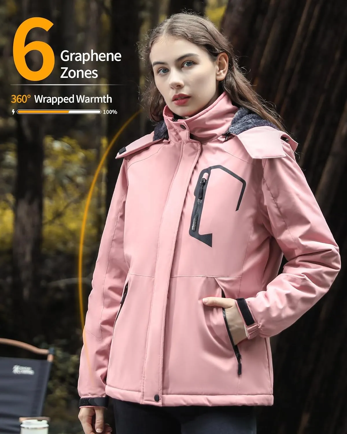 Wulcea Graphene Heated Jacket for Women Fur Lined with Large Capacity Battery Pack