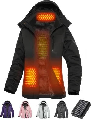 Wulcea Graphene Heated Jacket for Women Fur Lined with Large Capacity Battery Pack