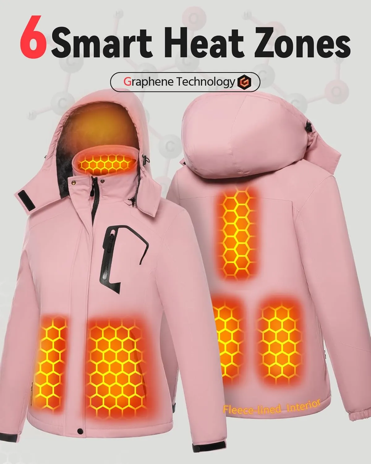 Wulcea Graphene Heated Jacket for Women Fur Lined with Large Capacity Battery Pack