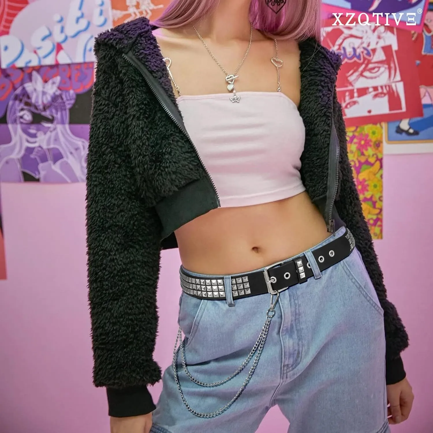 XZQTIVE Studded Belt Metal Punk Rock Rivet Belts for Women/Men Punk Leather Belt Gothic Belt Accessories for Jeans Pants