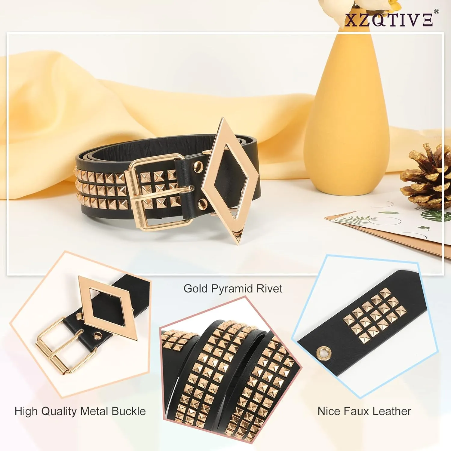 XZQTIVE Studded Belt Metal Punk Rock Rivet Belts for Women/Men Punk Leather Belt Gothic Belt Accessories for Jeans Pants