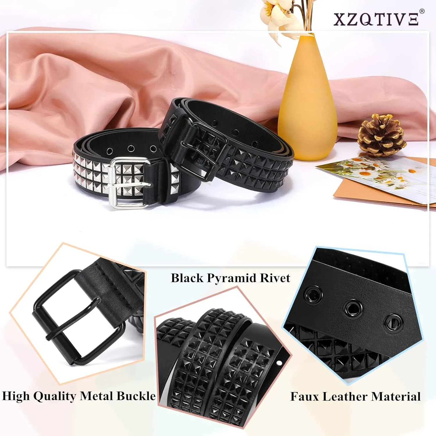 XZQTIVE Studded Belt Metal Punk Rock Rivet Belts for Women/Men Punk Leather Belt Gothic Belt Accessories for Jeans Pants