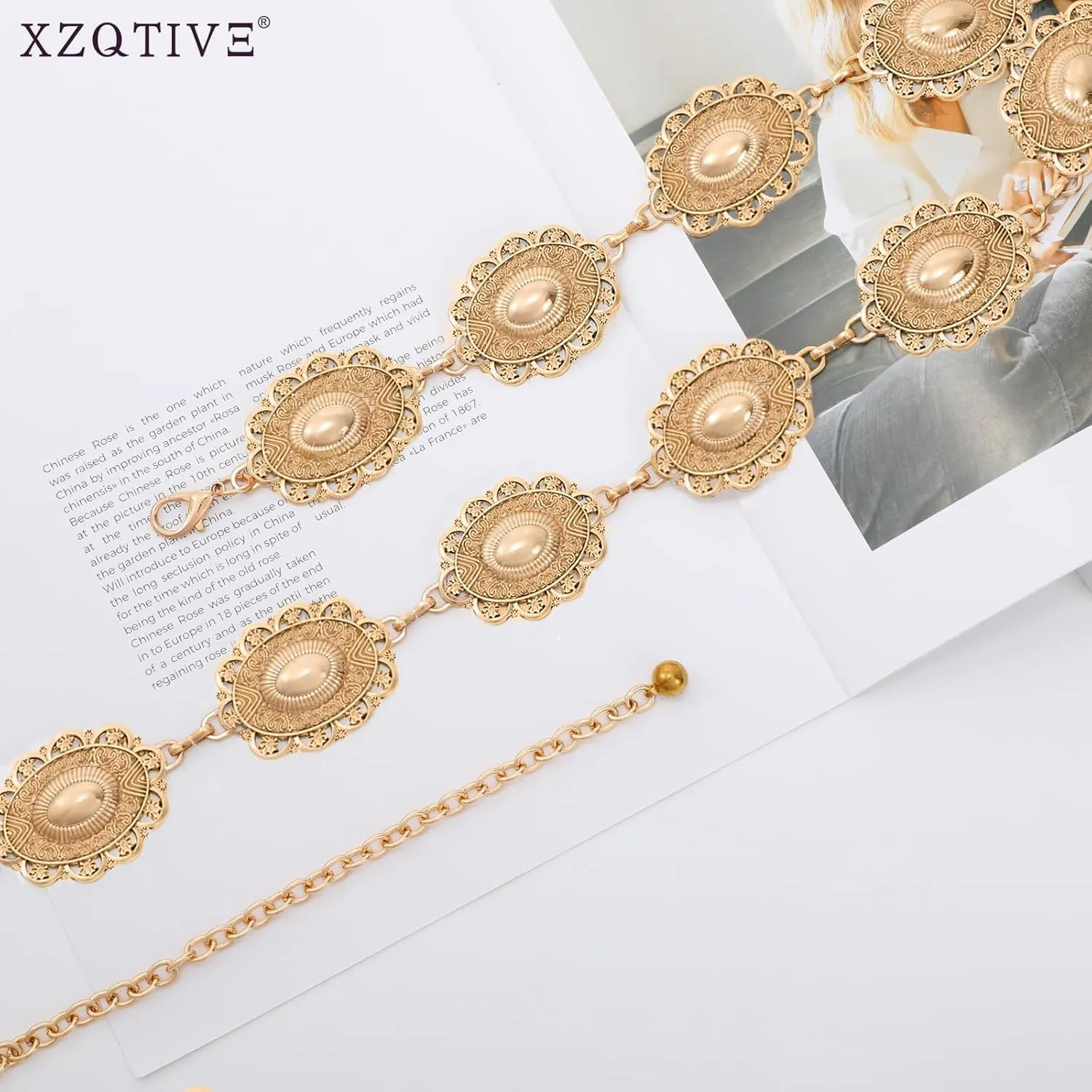 XZQTIVE Women Boho Chain Belts For Dresses Jeans Western Cowgirl Waist Links Belt Adjustable Metal Concho Belt