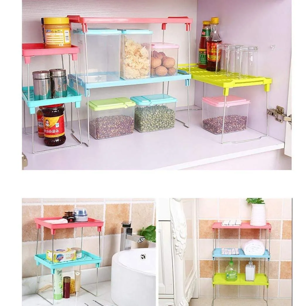 Yeefant Non Toxic Healthy Sturdy to Use Durable Foldable Shelf Kitchen Cabinet Storage Stackable Cupboard Rack Organizer,Protects Against Scratches,Easy to Clean and Maintain,1.13x0.48x0.51 Ft,Blue