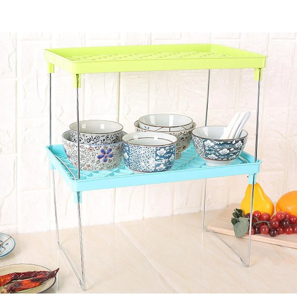 Yeefant Non Toxic Healthy Sturdy to Use Durable Foldable Shelf Kitchen Cabinet Storage Stackable Cupboard Rack Organizer,Protects Against Scratches,Easy to Clean and Maintain,1.13x0.48x0.51 Ft,Blue