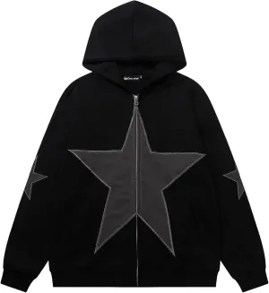 YEOU Women Star Print Zip Up Loose Fit Hoodies Y2K Retro Harajuku Oversized Hip Hop Gothic Punk Sweatshirts